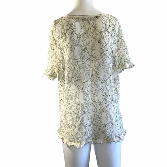 LOFT Top Womens Large Lace Shirt Short Sleeves Sheer Beige Pullover Blouse - Picture 3 of 5